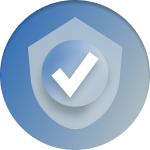 blue icon of a shield and check mark