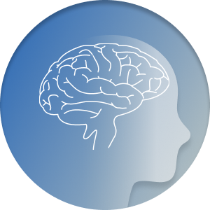 blue icon of a head and brain